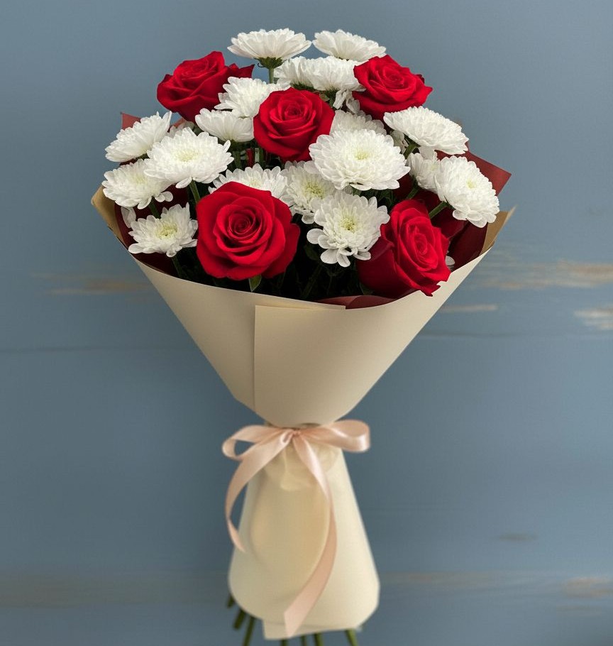 Букет цветов из: Розы и Хризантемы в Горном Забайкальского края