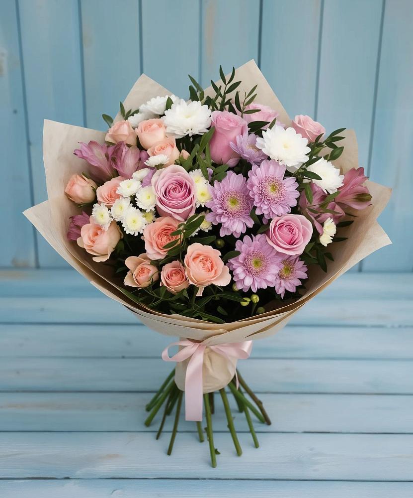 Букет цветов из: Хризантемы, Розы и Альстромерии в Горном Забайкальского края
