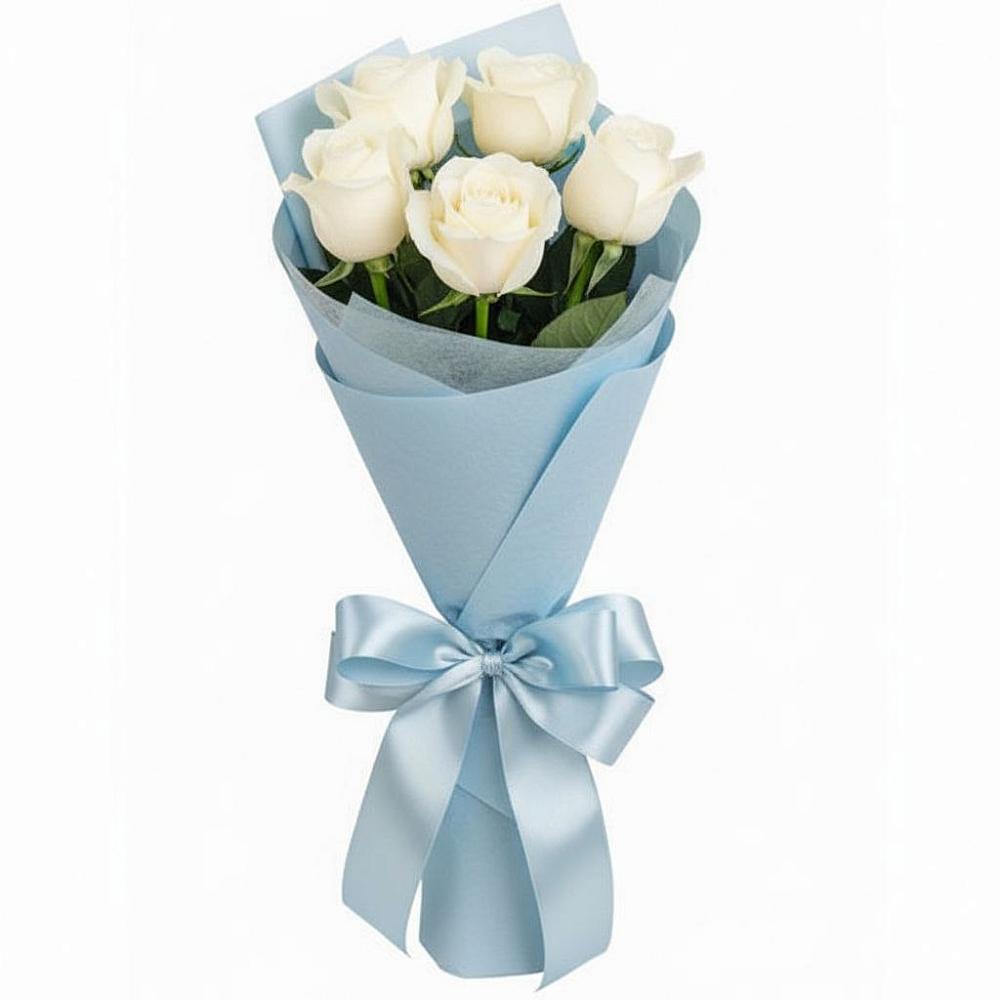 Букет 5 Белых роз Проуд в Горном Забайкальского края