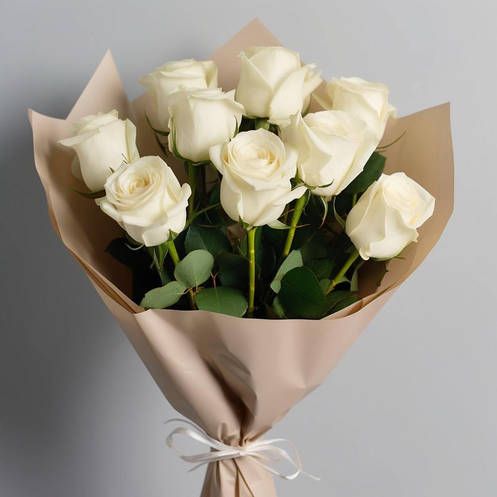 Букет 9 Белых роз Эдлесс Лав в Горном Забайкальского края