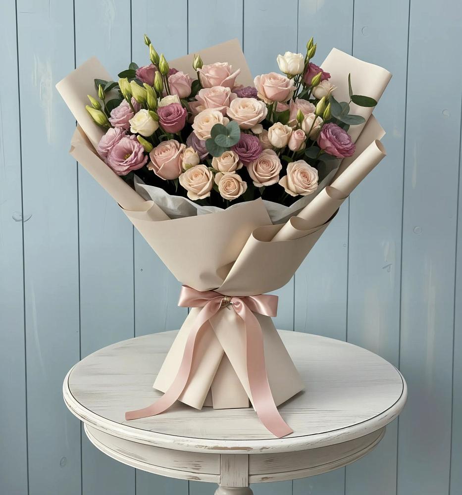 Букет цветов из: Розы и Лизиантусы в Горном Забайкальского края