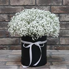 Цветочная композиция из Гипсофила в шляпной коробке в Горном Забайкальского края