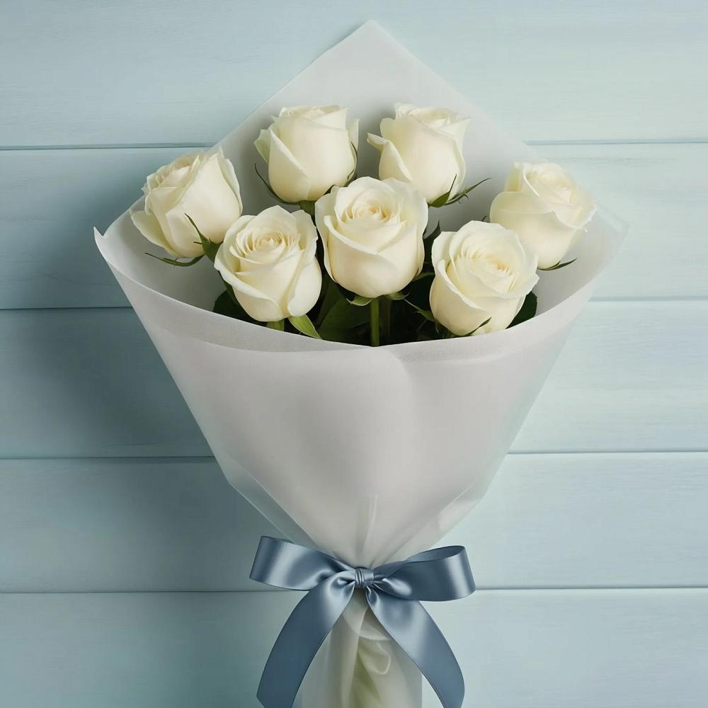 Букет 7 Белых роз Эдлесс Лав в Горном Забайкальского края